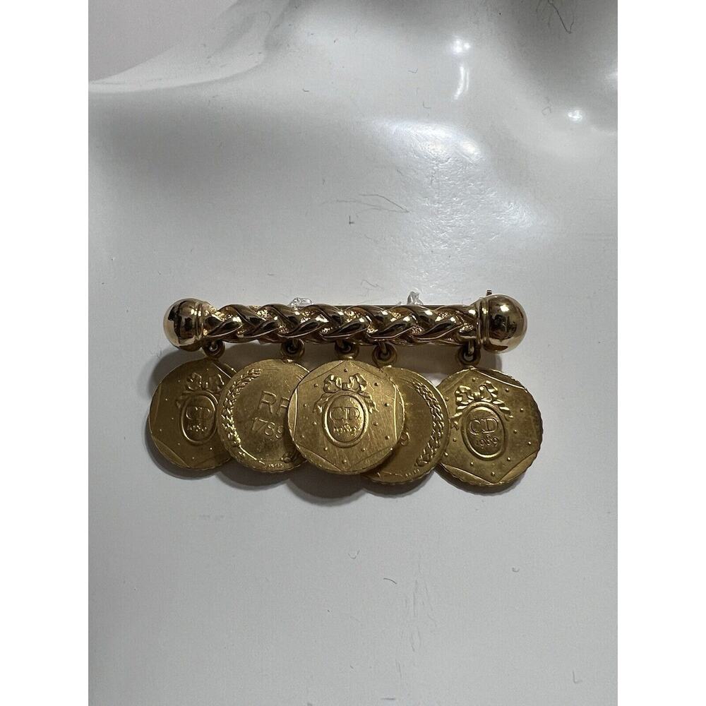 Vtg Christian Dior 1989 French Bicennential Gold Coin Brooch